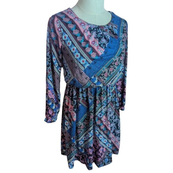 Boho Blouson Long Sleeve Mini Dress Small - Picture 1 of 3